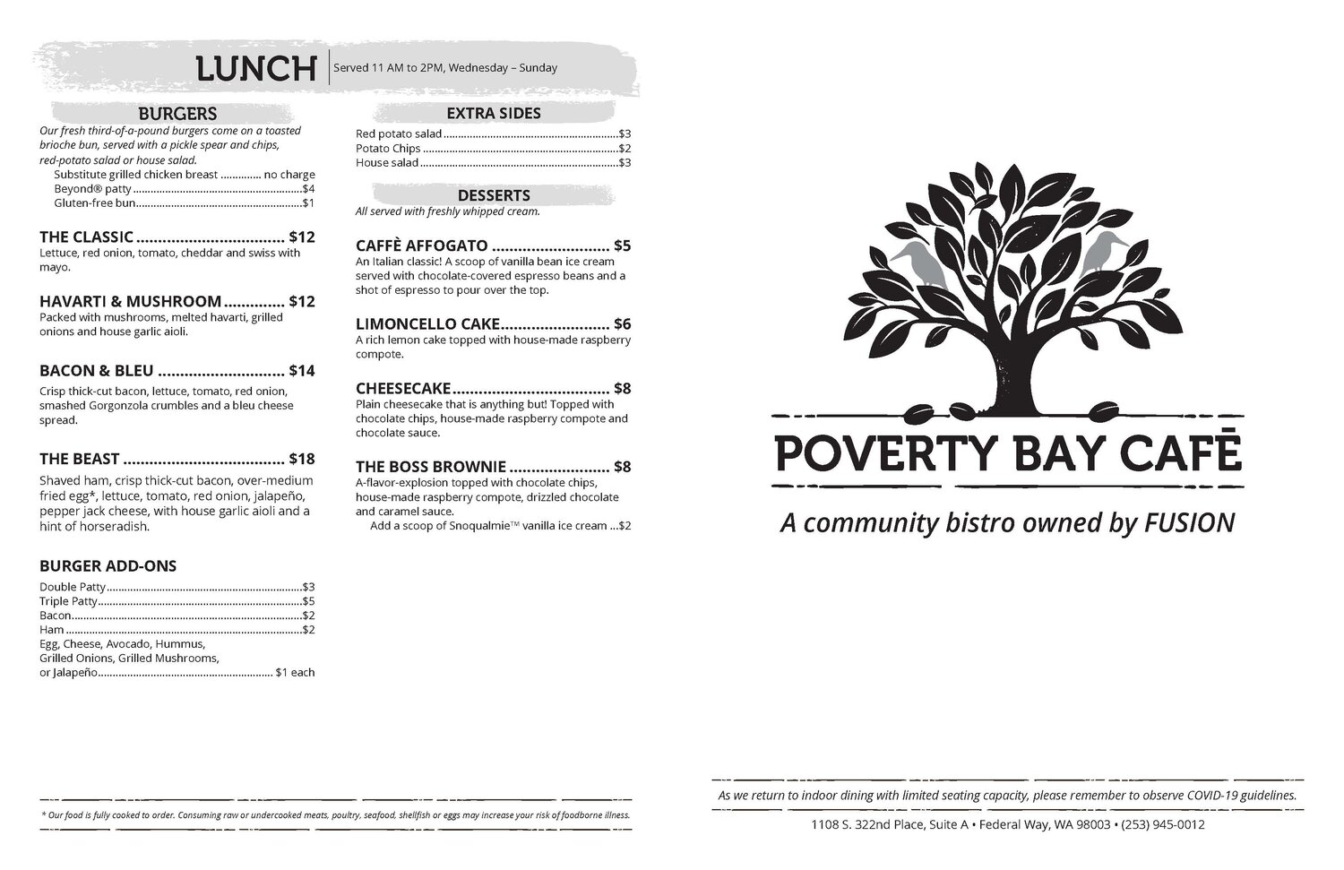 Poverty Bay Café Menu Poverty Bay Coffee Company